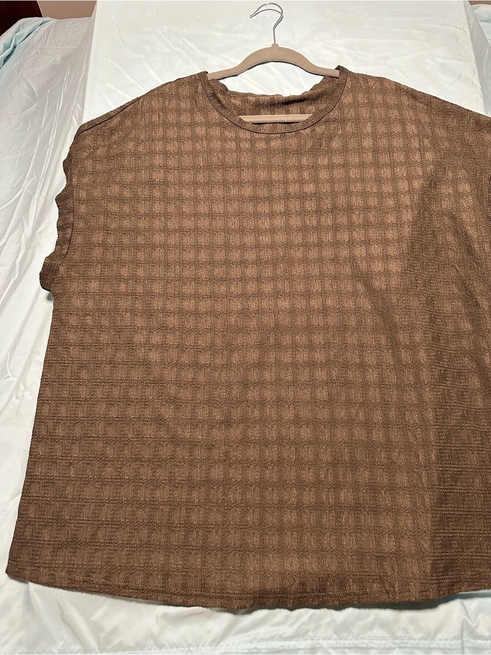 SHEIN Brown Short-Sleeve Textured Waffle Knit Top - Picture 1 of 6